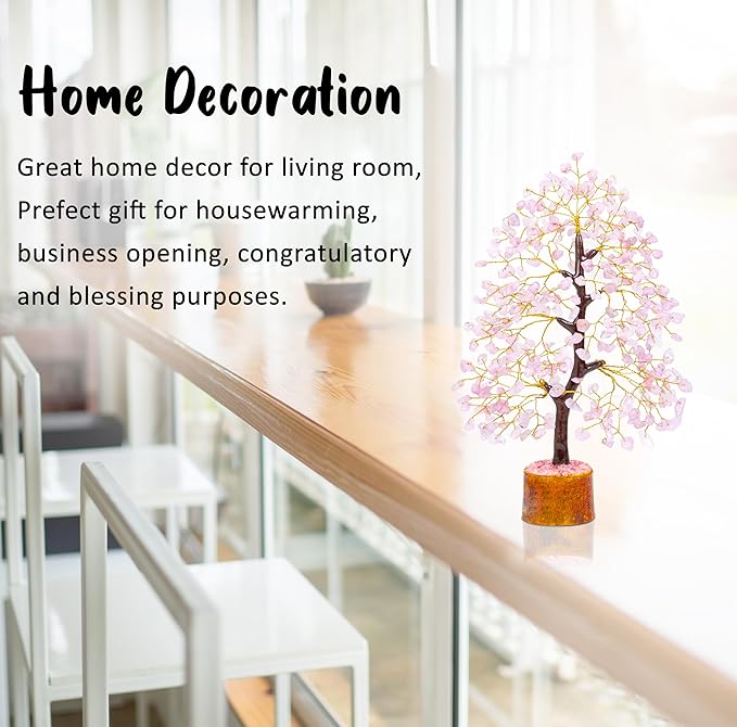 Rose Quartz Tree of Life, Handmade Gemstone Feng Shui Money Tree, Healing Crystal Decoration for Home, Positive Energy, Spiritual Gift