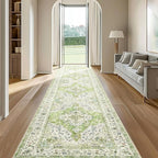 Topllen Runner Rug - 2'x10' Boho Washable Kitchen Rug, Non-Slip Soft Low Pile Rugs Indoor for Hallway Hall Living Room Bedroom Sunroom, Vintage Throw Stair Carpet Stain Resistance (Green, 2x10ft)