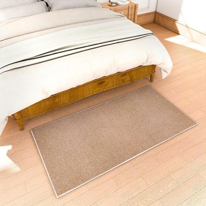 Area Rug with Non Slip Rubber Backing, Washable Soft Floor Carpet for Living Room, Kitchen, Entryway Indoor, Bedroom, Laundry, Low Pile Area Rugs, Solid Color with Pointillism Style, 3 * 5 ft Brown