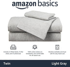 Amazon Basics 3 Piece Bed Sheets Set, 100% Cotton Jersey, Includes Super Soft, Flat and Fitted Sheets, Pillowcase, Twin, Light Gray, Solid