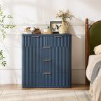 LEYAOYAO Fluted 5 Drawers Dresser for Bedroom Set of 2, 34" Tall Modern Chest of Drawers with Metal Handle, Curved Profile Design,Navy Blue Wood Drawer Organizer for Bedroom, Living Room, Hallway