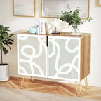 SIGNWIN Sideboard Buffet Cabinet, Kitchen Storage Cabinet with 2 Doors, Pastel Gray Geometric Line, Cupboard Console Table for Dining Room - 35" L x 18" W x 29" H