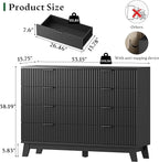 Fluted Dresser with 8 Drawers, 54" Wide Modern Chest of Drawers with Metal Handle, Wooden Dresser TV Stand, Wood Closet Clothes Storage Organizer for Bedroom, Living Room, Hallway, Solid Black