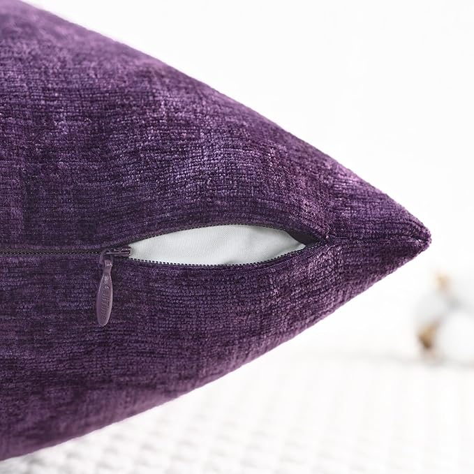 CaliTime Throw Pillow Covers Decorative 16 X 26 Inches Pack of 2 Cozy Chenille Cushion Cases for Couch Sofa Bed Living Room Home Plum Purple