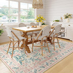 Wonnitar Washable Area Rug 6x9, Pink Floral Rugs for Bedroom Girls Soft Living Room Carpet Ultra-Thin, Boho Non Slip Non-Shedding Pastel Nursery Carpet for Kids Room Playroom Dorm