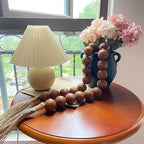 OMISHE 76" Long Extra Large Wood Bead Garland with 1.6" Diameter Wooden Beads and Tassels, Rustic Farmhouse Country Decorative Beads for Home Tiered Tray Decor, Brown