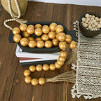 OMISHE 76" Long Extra Large Wood Bead Garland with 1.6" Diameter Wooden Beads and Tassels, Rustic Farmhouse Country Decorative Beads for Home Decor Tiered Tray Decor, Gold