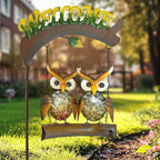 HONGLAND Solar Lights Outdoor Decor, Owl Swing Garden Decor, Owl Gifts for Women Mom, Whimsical Garden Lights Outdoor Decorations with Welcome Sign for Outside Patio Yard Lawn Decor