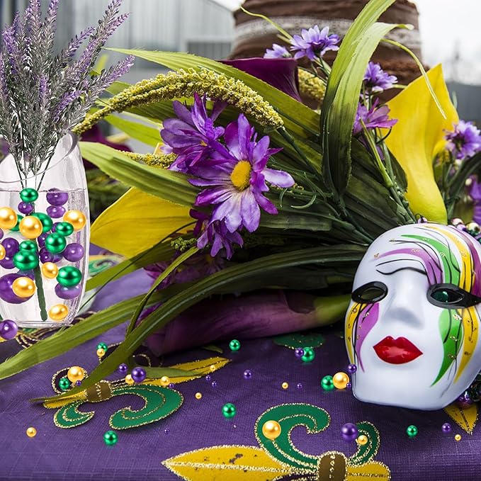 Mardi Gras Vase Filler | 150PCS Pearls Bead for Centerpieces Vases | 8/14/20 mm No Hole Beads, Fake Pearls for Wedding Birthday Theme Party Table Centerpieces Decor Decor