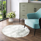 Latepis Grey and White Small Round Rug 3ft Faux Sheepskin Fur Circle Rug for Living Room Bedside Fluffy Shag Rugs Cute Room Décor