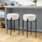 Counter Height Bar Stools, Set of 2, 24" Modern Backless Bar Stools, Ideal for Kitchen Counter, Kitchen Island, Boucle Sherpa Padded Cover, with Round Soft Seat and Foot Rest, White