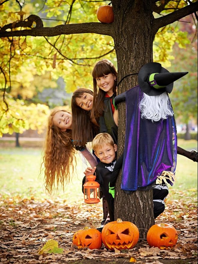 POPGIFTU 64" Large Crashing Witch into Tree Halloween Outdoor Decoration – Funny Flying Witch Yard Prop for Porch, Garden & Lawn, Weather-Resistant Halloween Decor