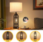 Seealle Table Lamps for Living Room - Black Bedside Lamp for Bedroom with USB C+A & Outlet, Farmhouse Lamps for Night Stands, 3-Way Dimmable Touch Lamps for Living Room with Oat Shade(Single)