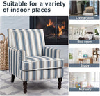 Accent Chair, Modern Comfy Mid-Century Accent Chairs，Linen Upholstered Lounge Arm Chair with Solid Wood Reading Side Padded Single Sofa for Living Room/Office/Balcony/Bedroom-Blue Stripe
