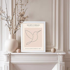 Poster Master Vintage Poster - Retro One Line Hummingbird Drawing Print - Bird Line Art - Minimal Gift for Him, Her, Animal Lover - Abstract Decor for Home, Office, 8x10 White Framed