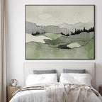 SIGNWIN 46"x60" Extra Large Framed Wall Art Green Line Art Mountain Landscape Illustration for Home Living Room Bedroom Decor (Frame Assembly Required)