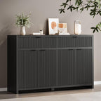 Fluted Sideboard Buffet Cabinet with Storage Drawers, 55" Large Accent Storage Cabinet with Doors and Adjustable Shelf, Modern Farmhouse Credenza for Entryway, Kitchen, Living Room - Black