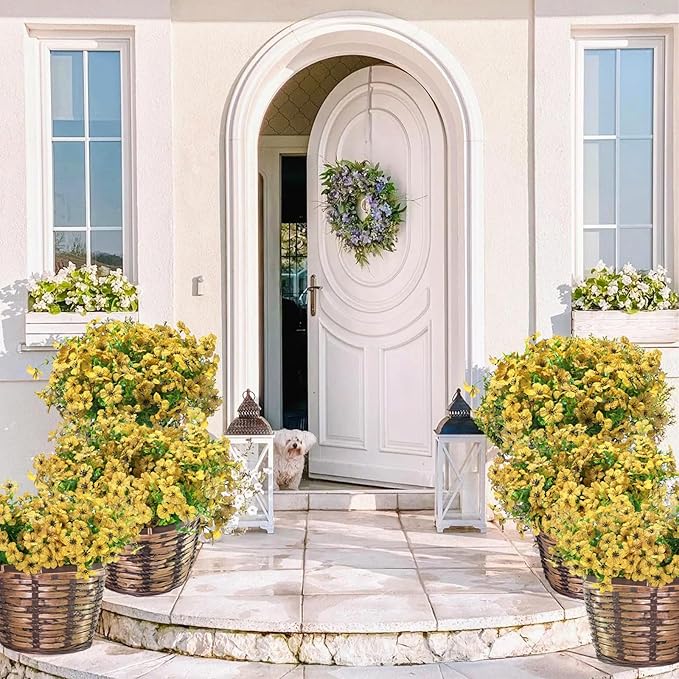 24 Bundles Artificial Flowers for Outdoors & Indoors – UV Resistant Faux Plastic Plants for Garden, Patio, Porch, Window Box, Home Decor – Lush & Vibrant Fake Flowers, Yellow