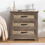 HOMMPA 24'' Farmhouse Nightstand with Charging Station, Bedside Tables with Storage, Side Table with USB Port, 3 Drawers End Table Dresser, Wood Night Stand for Bedroom, Living Room, Greige