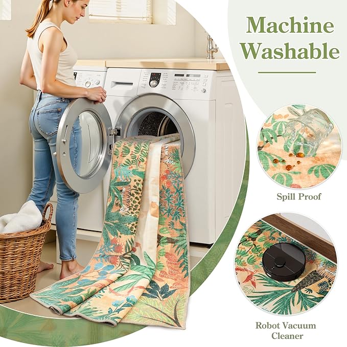 LIVEBOX Boho Jungle Animal Print 5 x 7 Area Rugs for Living Room, Soft Yellow Rug for Bedroom, Non-Slip Machine Washable Rugs for Dining Room Office, Kids Rugs for Playroom Sun Rug for Nursery Room