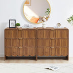 3 Drawer Dresser for Bedroom, Modern Closet Chest of Drawers with Wave Fluted Drawer, Wood Storage Small Dresser Organizer for Nursery Bedroom Living Room Hallway Closet (Walnut)