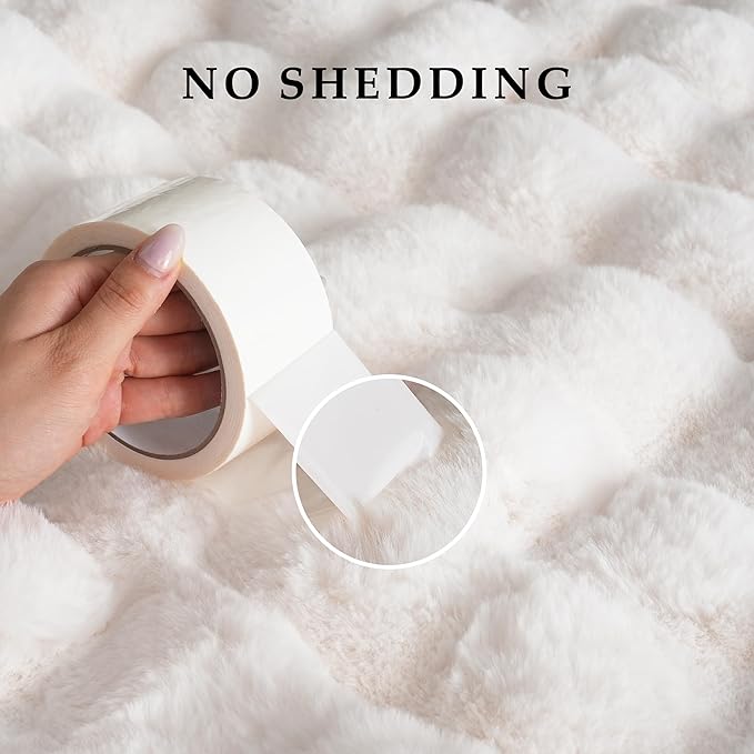 BENVWE Faux Fur Throw Blanket for Couch Bed - Fluffy Soft Thick Bubble Blanket for Living Room Home Decor - Mothers Day Birthday Gifts for Women, Cream White, 63" x 80"