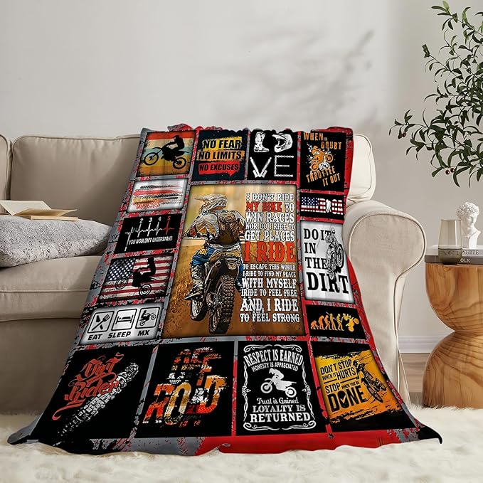 Motorcycle Blanket for Boys Girls Women Men Dirt Bike Gifts Motorcycle Throw Blanket Plush Cozy Flannel Fleece Ultra Soft Fuzzy Blankets 50"X40"