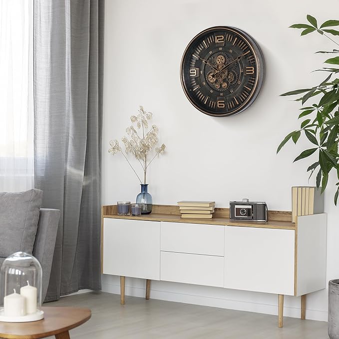 Maxstar Large Vintage Moving Gear Wall Clock, 20''Battery Operated Industrial Steampunk Metal Decor for Living Room, Office,Fireplace, Farmhouse(Arabic Number-Bronze)