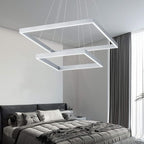 Led Chandelier 2 Layers Modern Pendant Light Dimmable 6000K Cool Whit Light Adjustable Chandelier Ceiling Light Fixture for Living Room Bedroom Kitchen Dining Room 72W 110V (Silver)