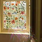 Window Film, Stained Glass Window Privacy Film, Watercolor Flowers Double Sided Non-Adhesive Glass Window Clings Stickers for Home Office Living Room Windows Door Decor