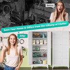 Metal Storages Cabinet with 2 Doors and 5 Shelves,Tall Storage Cabinet,Large Cupboard Closet,Pantry Storage Cabinet for Home,Office,Bathroom,Dining/Living Room (White, 71" H)