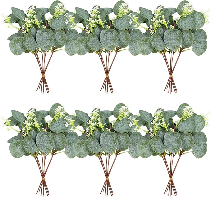 40 Pieces of Artificial Greening Eucalyptus Stem Artificial White Seeds Plant Suitable for Family Wedding Vase Center Bouquet Flower Arrangement