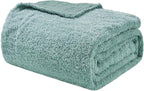 EMME Muslin and Fleece Queen Blanket Reversible - 80"*90" Teal Soft Warm Throw Blankets for Couch Bed Picnic Travel Bed
