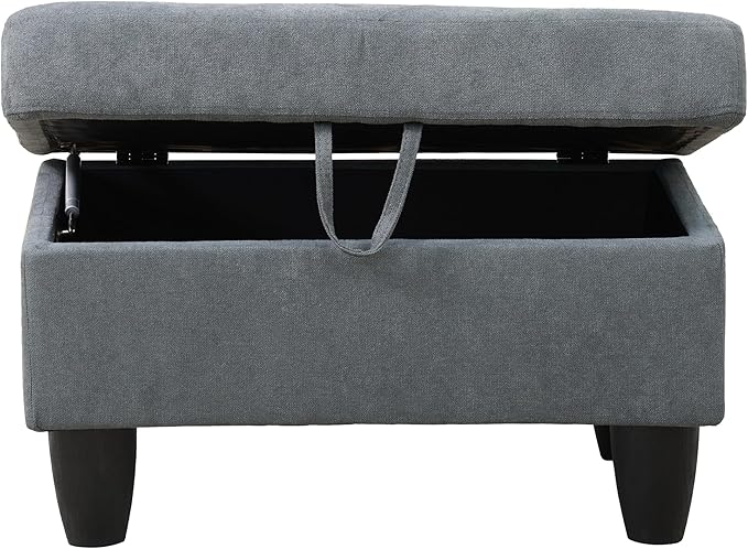 Ottoman Rectangular Storage Ottoman Bench, Flannel Footrest Stool Footstool with Lid for Living Room, Bedroom, Entryway, Dark Gray, 28.5"x19"x17.5"