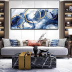 AJAZIKO Blue Abstract Canvas Wall Art Modern Wall Decor Artwork for Walls Living Room Large Painting Office Pictures for Wall Navy Gold Contempor Decorations for Bedroom