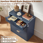 LEYAOYAO Fluted 5 Drawers Dresser for Bedroom, 34" Tall Modern Chest of Drawers with Metal Handle, Curved Profile Design,Navy Blue Wood Drawer Organizer for Bedroom, Living Room, Hallway, Entryway