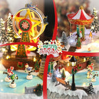 Bdor Christmas Village Lighted Decoration with Carousel, Ferris Wheel, Skaters | 11.4 x 10.4 x 7.7 Inches Animated Holiday Scene with Music & LED Lights for Indoor Home Décor