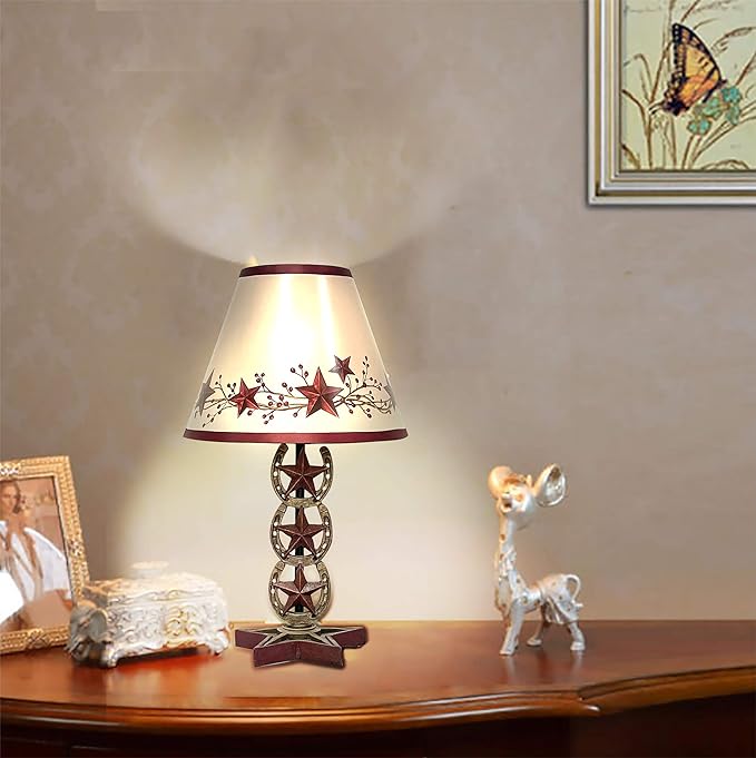 SnS Cowboy Western Horseshoe Vintage Hand Painted Resin Table Lamp Country Home Decoration,Christmas Star Horseshoe Lamp