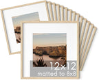 HAUS AND HUES Square Picture Frames Set - 15 Wooden Frames, 12x12 with Mat, Beige Oak Finish