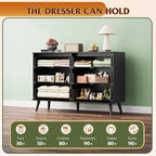 WLIVE Black Dresser for Bedroom, 47.24'' Wide 6 Drawer Wood Dresser Storage Organizer with Sturdy Metal Handle, TV Stand for 55 inch TV, Chest of Drawers for Living Room, Hallway, Closet