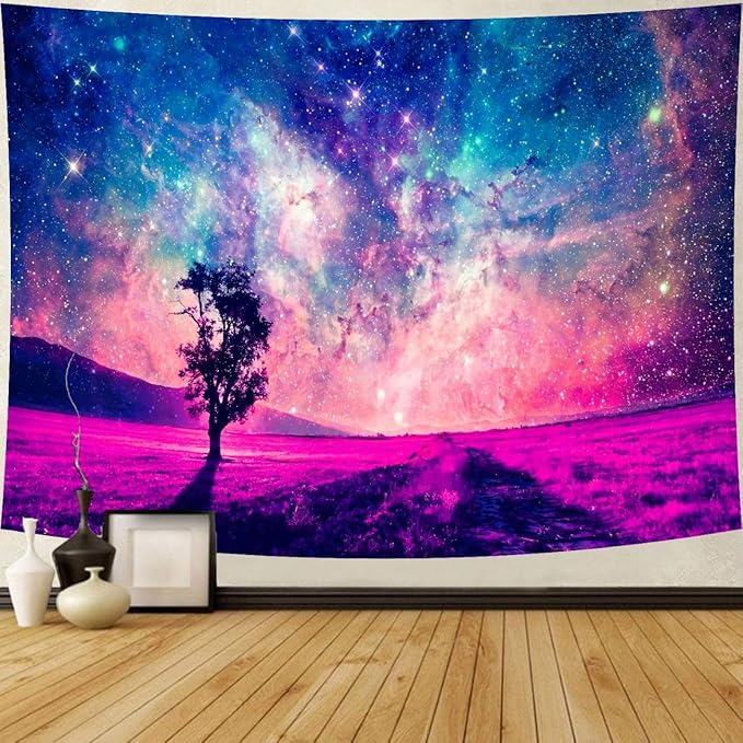Delur Tree in Galaxy Tapestry Planet Cosmic Outer Space Universe Starry Sky Wall Hanging Tapestry Psychedelic Forest Nature Landscape Headboard for Bedroom Living Room Home Decor (51.2" x 59.1")