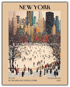 Retro Vintage New York Wall Art Print - 11x14 Unframed Poster - New York City Souvenirs, Cute Trendy Colorful Wall Decor (Ice Skating in Central Park, 11x14")