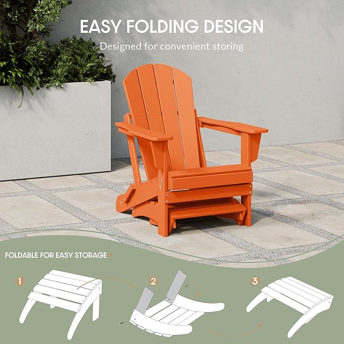 WestinTrends Outdoor Ottoman, Patio Adirondack Ottoman Foot Rest, All Weather Poly Lumber Folding Foot Stool for Adirondack Chair, Widely Used for Outside Porch Pool Lawn Backyard, Orange
