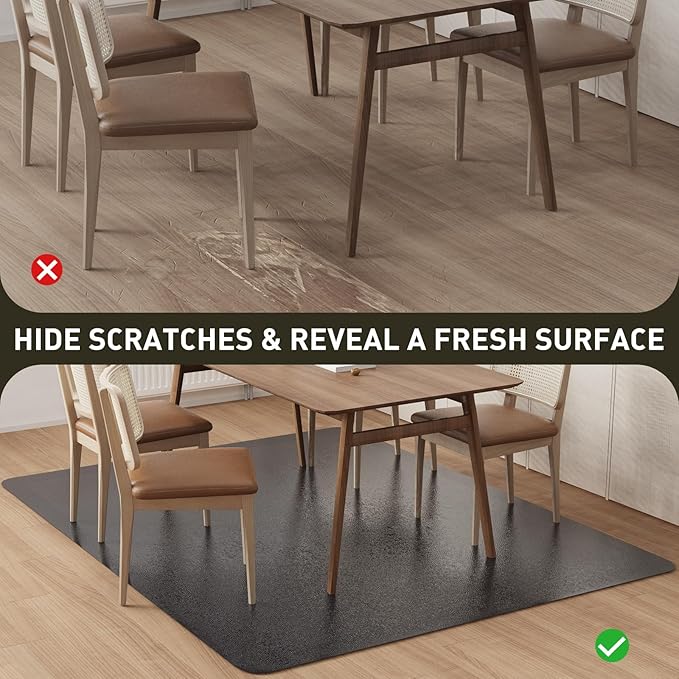 Area Floor Mat for Home, 3'×5' Black No Slip Waterproof Vinyl Area Rug for Hard Floor, Spill Resistant Floor Protector Cover for Kitchen, Easy Clean Splat Mat for Under High Chair