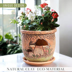 Ceramic Pot with Drainage Hole and Saucer, Plant Pots, Modern Decorative Planters for House Plants Indoor Flowers Plants, Cute Flower Pot - Gifts (Mushrooms)