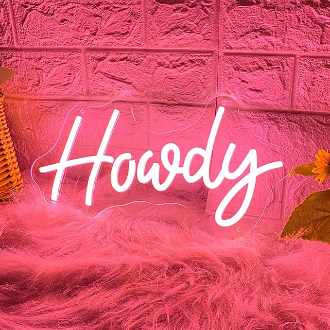 HDJSIGN Howdy Neon Sign Hello Cowboy Neon Light for Wall Decor USB Powered LED Light Up Signs Bar Pub Club Hotel Beauty Room Decor Aesthetic Birthday Gift (15x8.39")