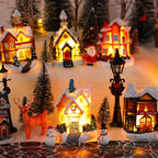 Kajaia 68 Pieces Christmas Winter Houses Village Set, Christmas Bare Branch Trees Snowman Winter Village Town Buildings Accessories Set for Christmas Figurine Village Miniature Home Desktop Decor