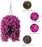 Artificial Fake Hanging Flowers Plants Baskets for Outdoor Fall Decoration, Faux Silk Fuchsia Daisy Mums Trailing Orchid UV Resistant for Home Outside Porch Garden Yard Patio Decor