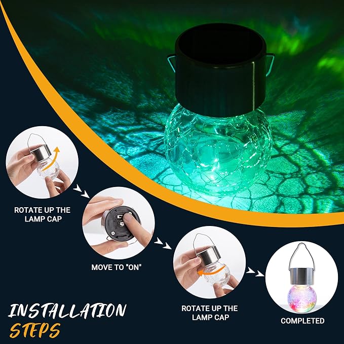GIGALUMI 16 Pack Solar Hanging Lights for Christmas Decoration - Cracked Glass Solar Lights Outdoor Waterproof for Garden, Yard, Fence, Tree (Color Changing)