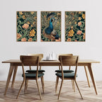 HLNIUC Peacock Framed Canvas Wall Art,Large Peacock Flower Wall Decor Set of 3(16”x24”)Modern Elegance Peacocks Floral Framed Painting,Vintage Beautiful Animal Feather Art Print for Living Room,Office